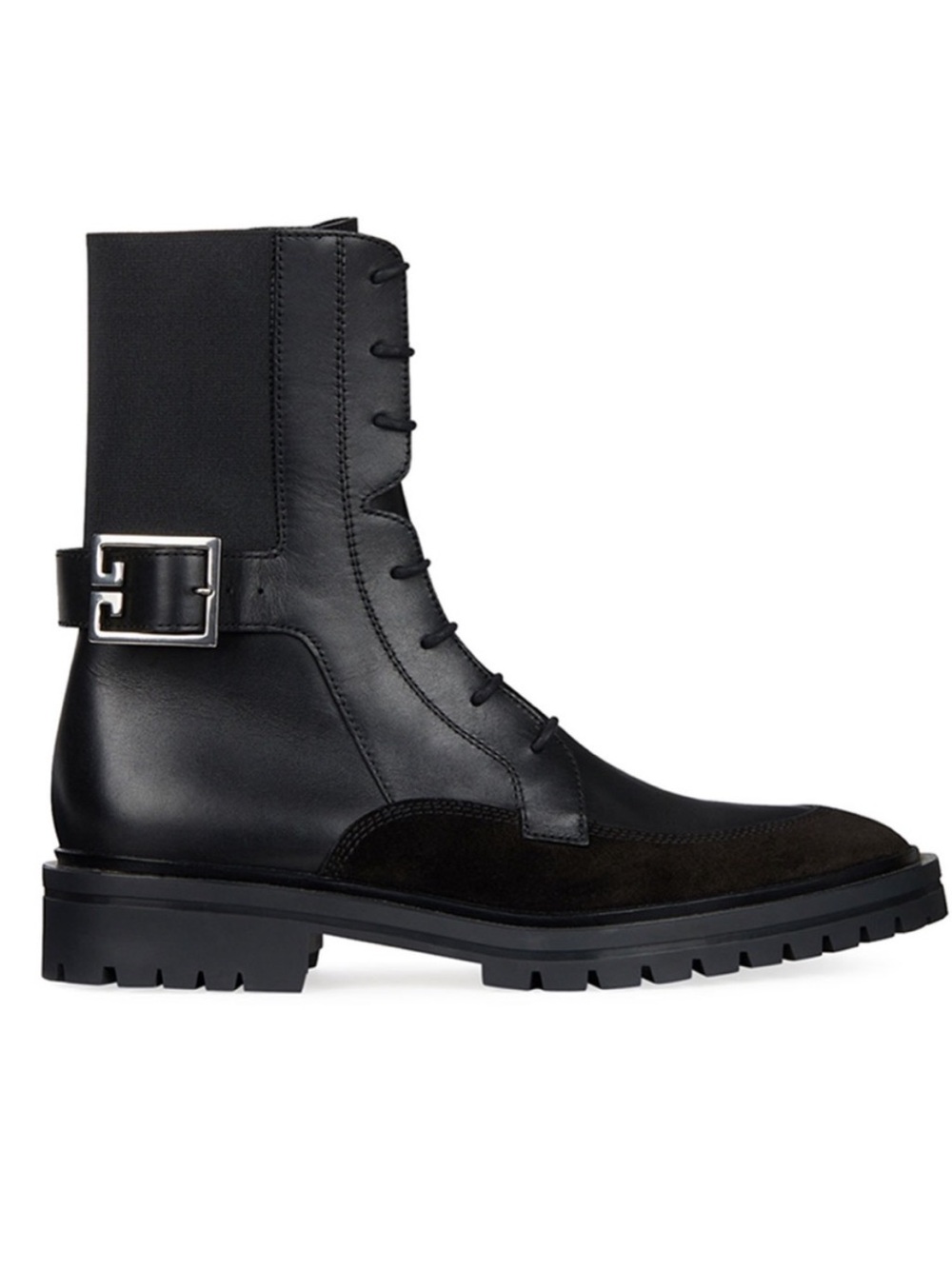 $1,295 Givenchy Black Leather & Suede Buckle Lace-Up Aviator Boot GUC US 6.5